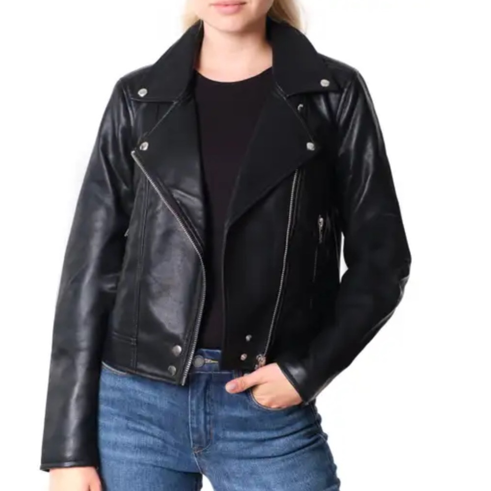 BLANKNYC Good Vibes Faux Leather Moto Jacket, size XL, black